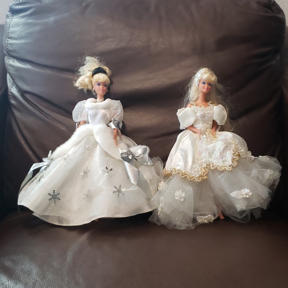 Vintage 90s Mattel Barbie Lot: 1996 Holiday Cinderella & 1991 Dream Bride